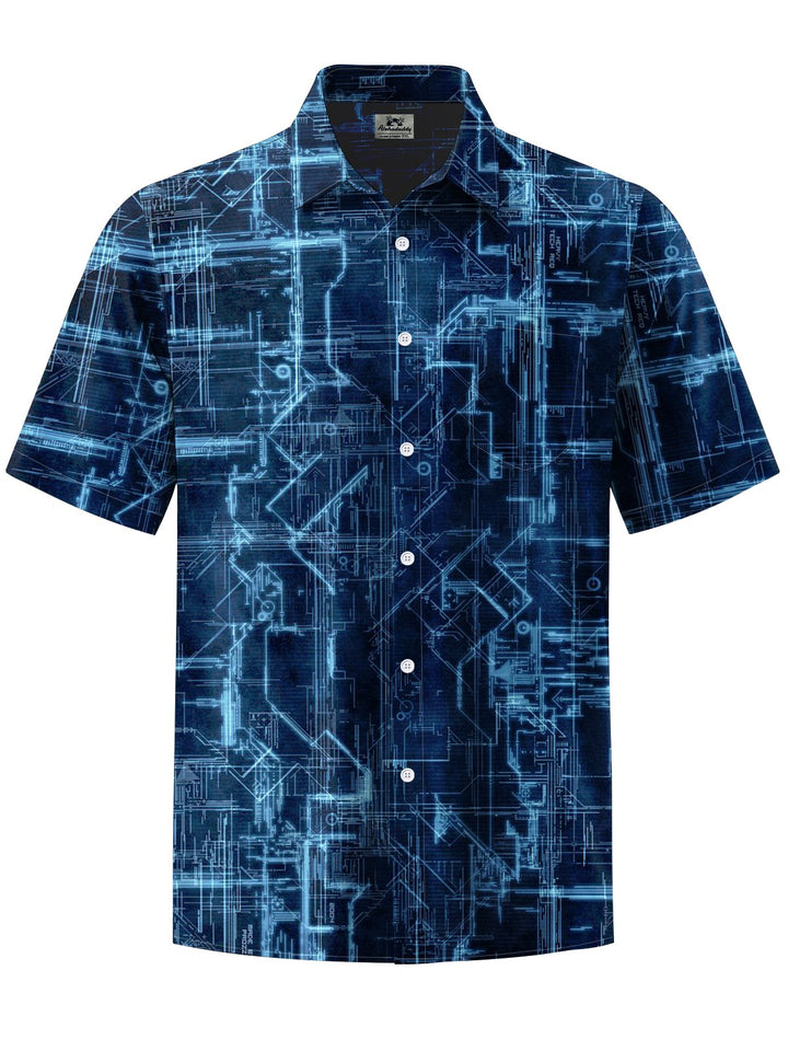 Alohadaddy® Casual Geometric Art Print Chest Pocket Men&
