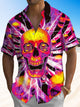 Alohadaddy® Casual Skull Art Print Chest Pocket Moisture-Wicking Men's Short Sleeve Shirt Big & Tall