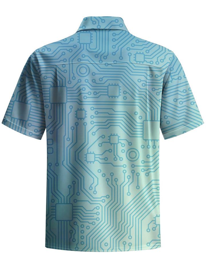 Alohadaddy® Casual Geometric Circuit Board Print Chest Pocket Men&