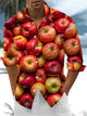 Alohadaddy® Casual Apple Art Print Pocket Stretch Men's Long Sleeve Shirt Big & Tall