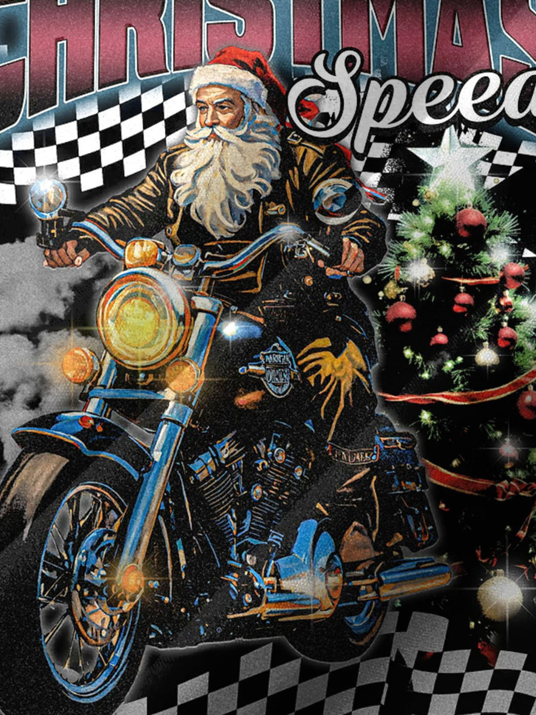 Alohadaddy® Vintage Santa Motorcycle Print Art Pocket Stretch Men&