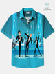 Alohadaddy® Men's Cotton Short Sleeve Shirt with Retro Atom Geometric Cartoon Print, Pockets, and Buttons