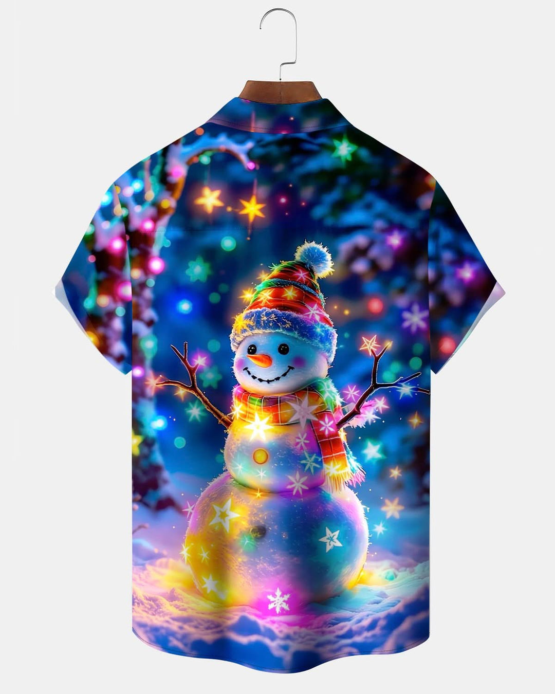 Alohadaddy® Christmas Snowman and Christmas Tree Print Blue Pocket Button Men&