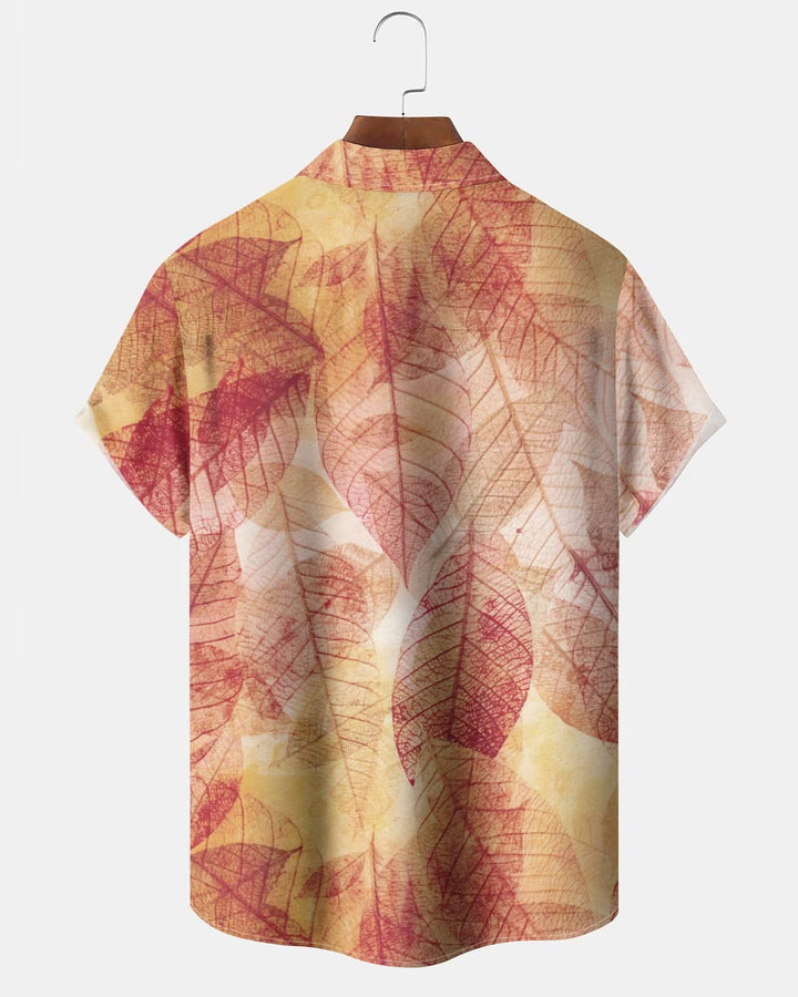 Alohadaddy® Vintage Autumn Leaf Print Art Pocket Buttons Stretch Men&