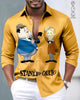 Alohadaddy® Satin Finish Retro Cartoon Atomic Print Button Stretch Men's Long Sleeve Shirt Big & Tall