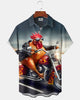 Alohadaddy® Casual Punk Rooster Motorcycle Print Art Pocket Button-Down Men's Short-Sleeve Shirt  Big & Tall