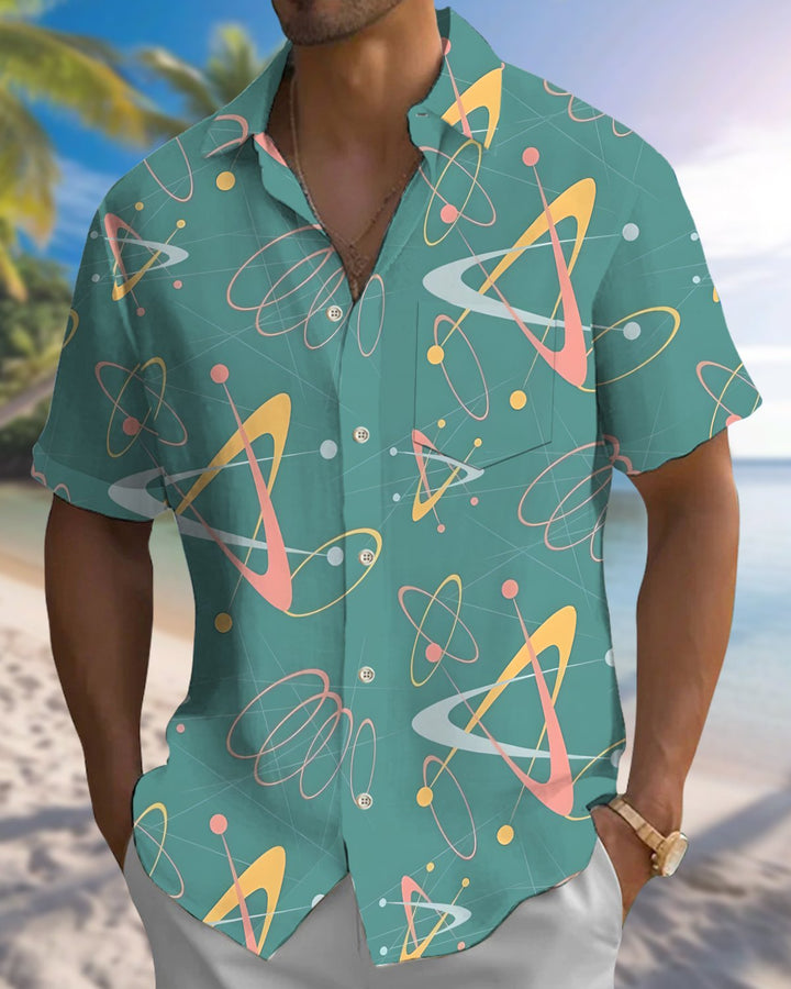 Alohadaddy® Casual Atomic Print Art Button Pocket Cardigan Men&