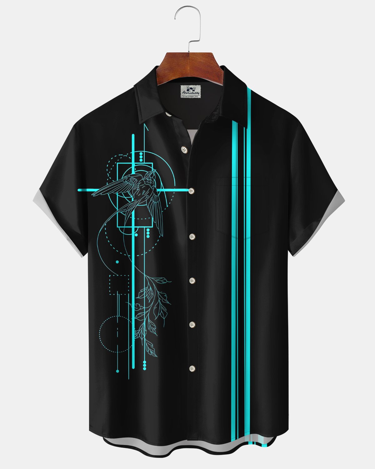 Alohadaddy® Casual Swallow Print Art Button Pocket Cardigan Men's Short Sleeve Shirt Big & Tall