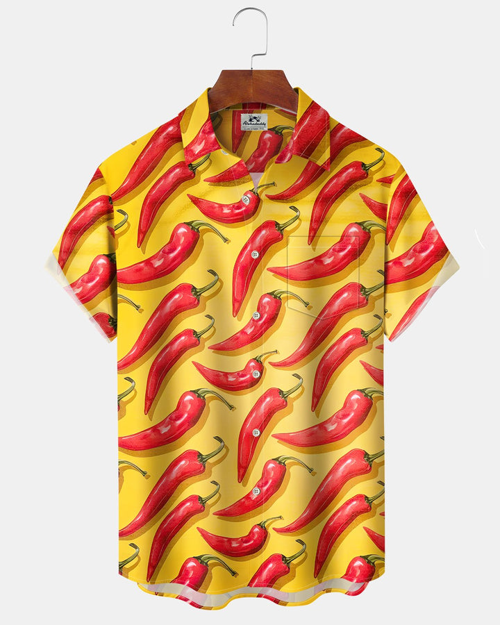 Alohadaddy® Casual Chili Print Art Button Pocket Cardigan Men&