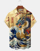 Alohadaddy® Vintage Dragon Print Art Button Pocket Cardigan Men's Short Sleeve Shirt Big & Tall