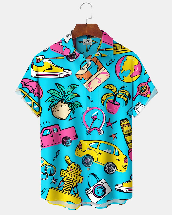 Alohadaddy® Hawaiian Automotive Print Art Button Pocket Cardigan Men&