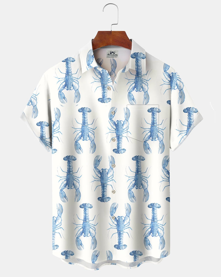 Alohadaddy® Casual Lobster Print Art Button Pocket Cardigan Men&