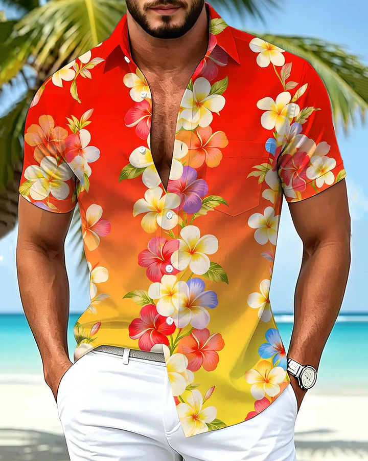 Alohadaddy® Hawaiian Floral Print Art Button Pocket Cardigan Men&