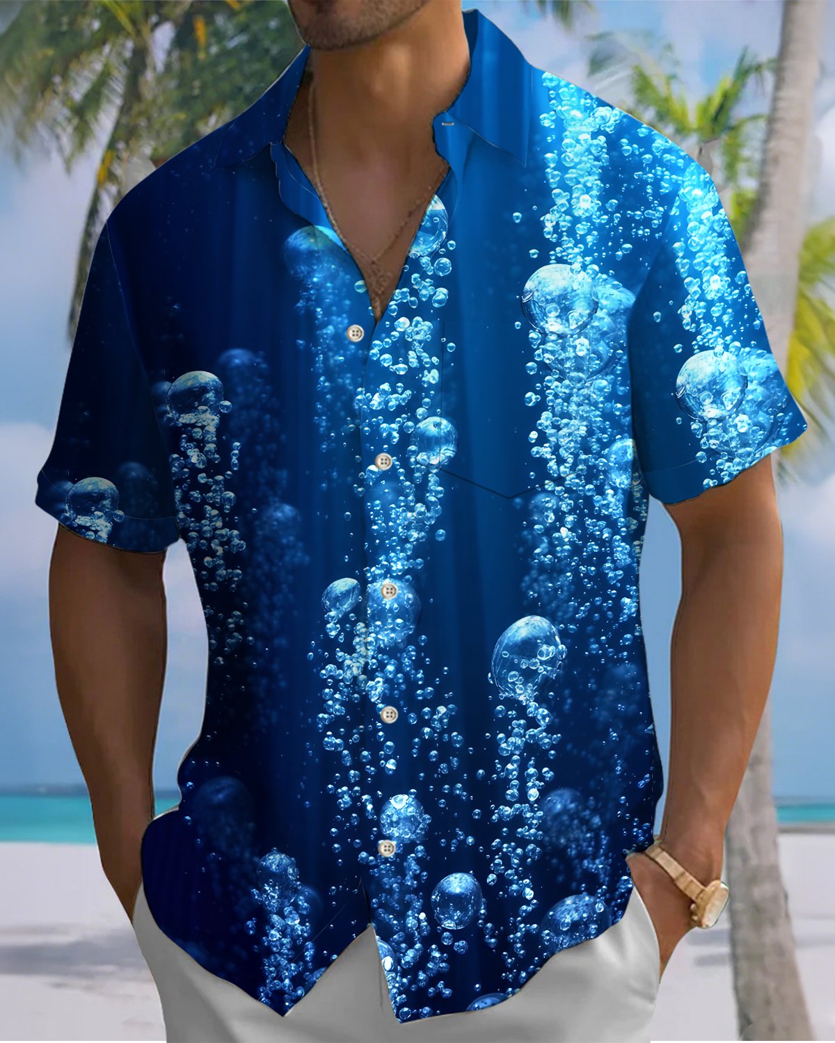 Alohadaddy® Vintage Bubble Print Art Button Pocket Cardigan Men's Short Sleeve Shirt
