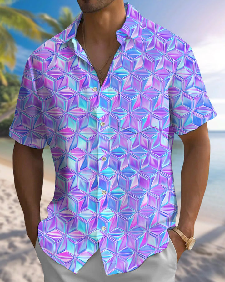 Alohadaddy® Casual Geometric Print Art Button Pocket Cardigan Men&