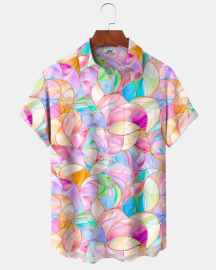 Alohadaddy® Hawaiian Colorful Geometric Print Art Button Pocket Cardigan Men&