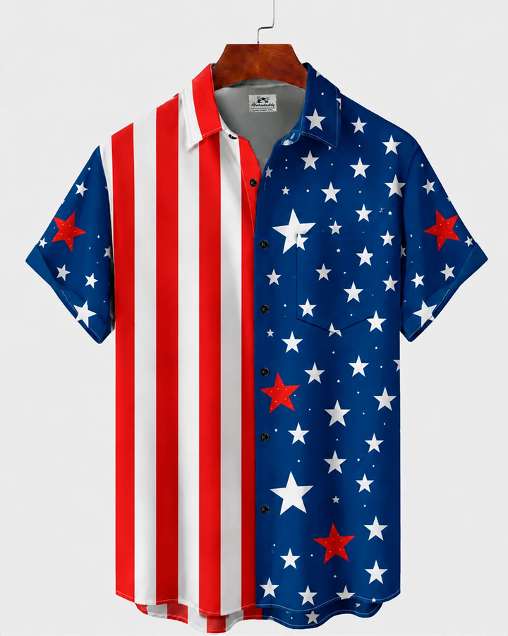 Alohadaddy® Vintage Flag Print Art Button Pocket Cardigan Men&