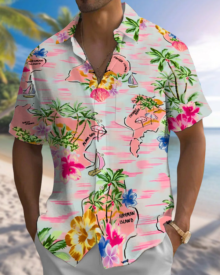 Alohadaddy® Hawaii Palm Tree Print Button-Down Shirt   Men&