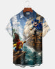 Alohadaddy® Vintage Koton Pirate Print Art, Button Pocket Cardigan Men's Short Sleeve Shirt