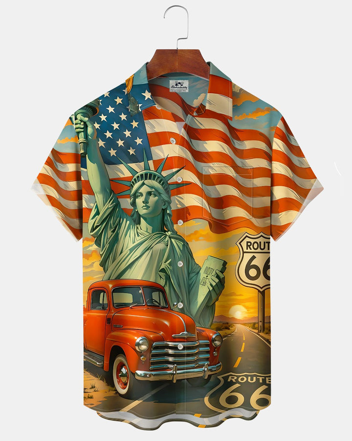 Alohadaddy® Holiday Independence Day Print Art Button Cardigan with Pockets Men&