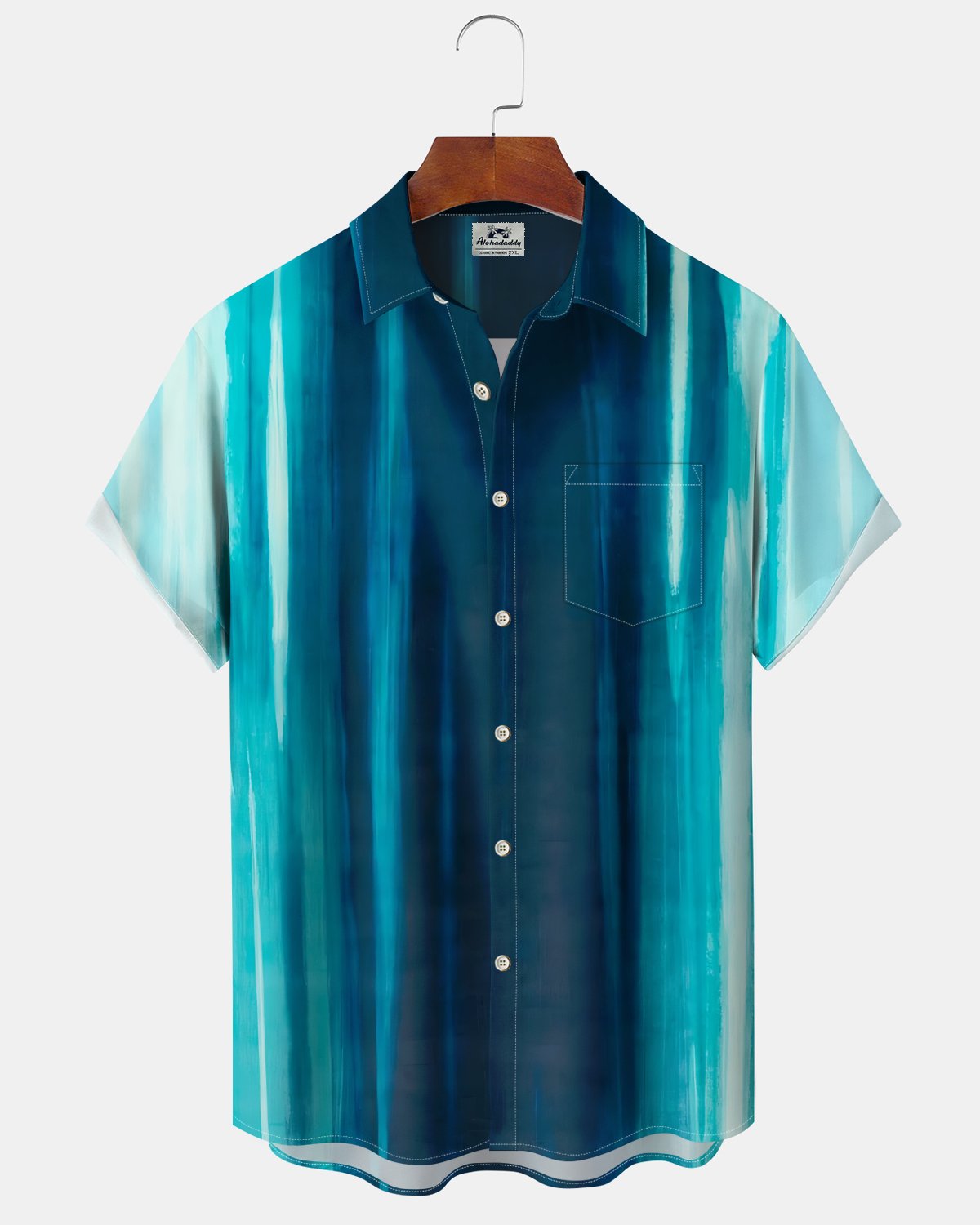 Alohadaddy® Casual Striped Art Print Cardigan with Button Pockets for Men's Short Sleeve Shirt