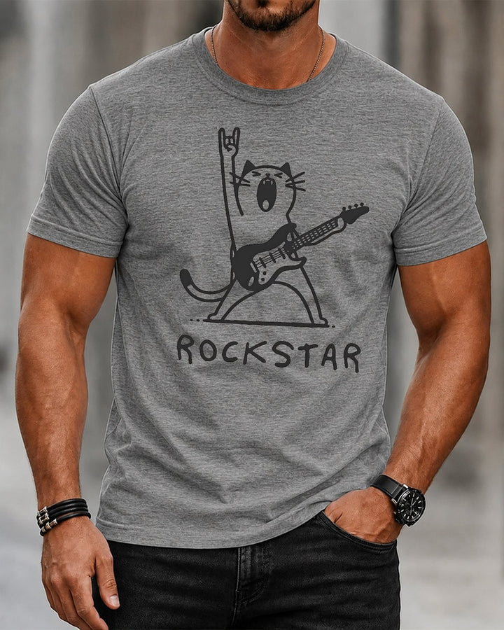 Alohadaddy® Casual Short-Sleeve T-Shirt Guitar-Playing Cat Design
