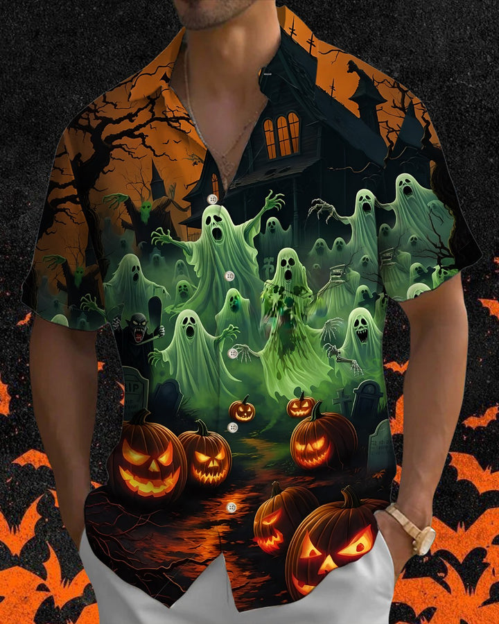 Alohadaddy® Holiday Halloween Graphic Print Button-Down Pocket Cardigan-Style Men&