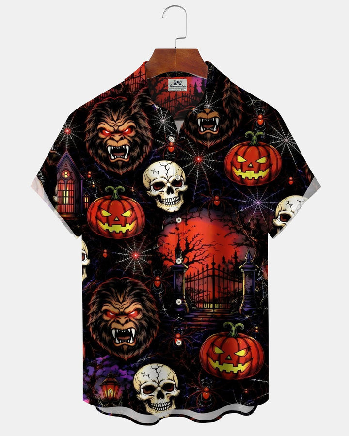 Alohadaddy® Holiday Halloween Graphic Print Button-Down Pocket Cardigan-Style Men&