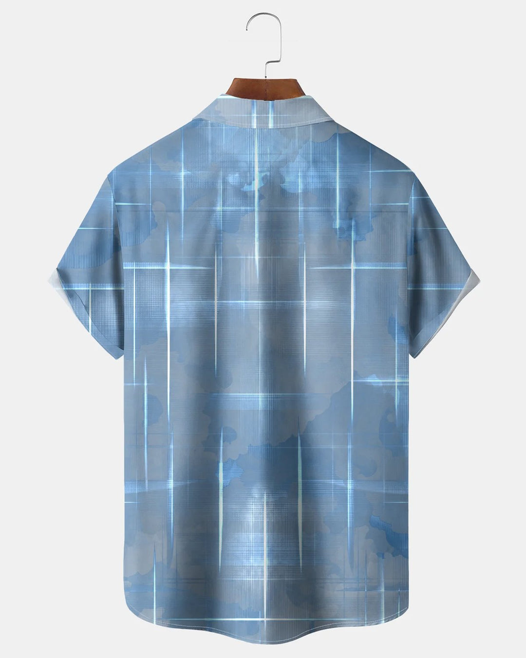 Alohadaddy® Men’s Basic Casual Blue Plaid Grid Retro Print Button Down Short-Sleeve