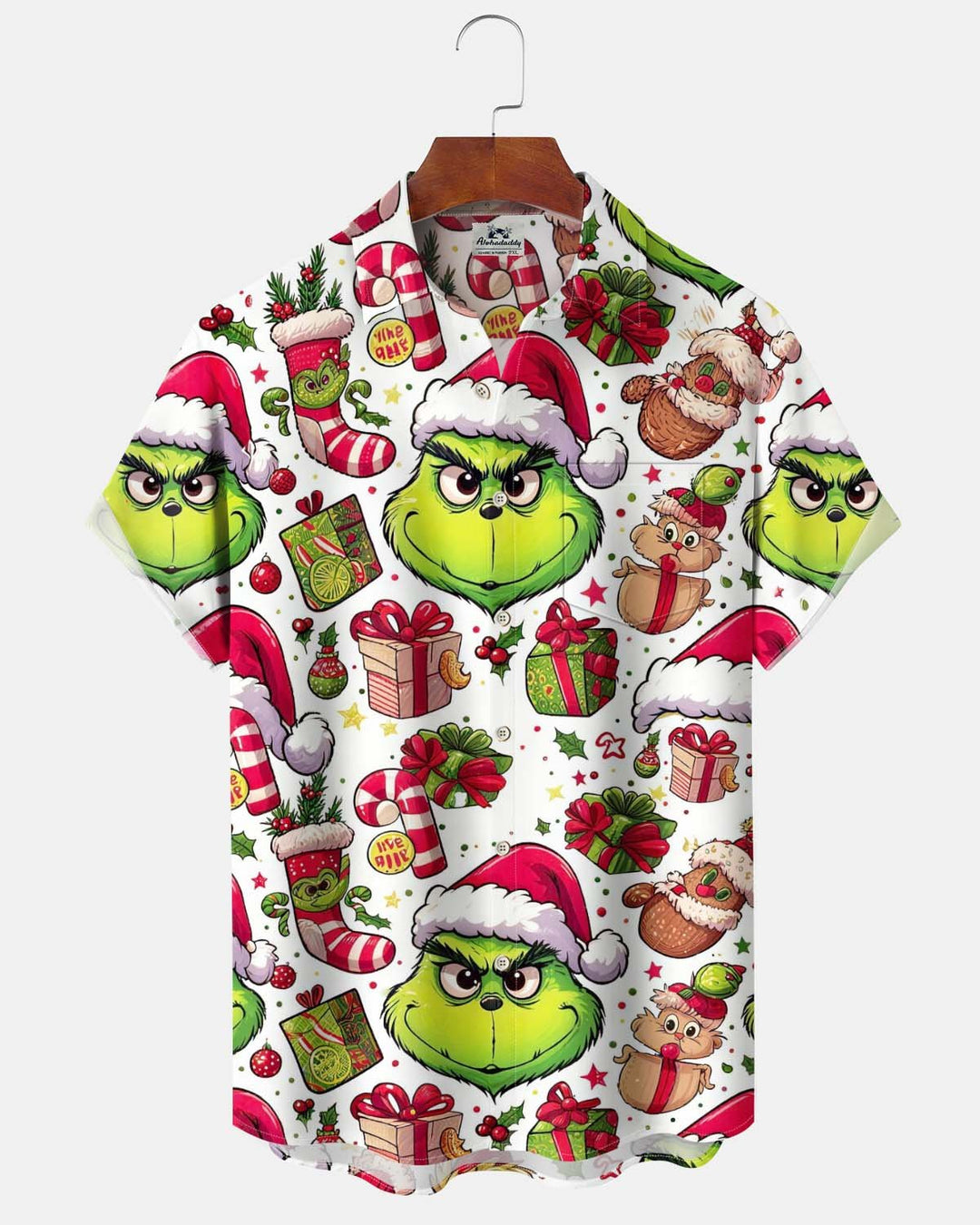 Alohadaddy® Holiday/Christmas Print Button-Down Short-Sleeve Shirt with Pocket for Men