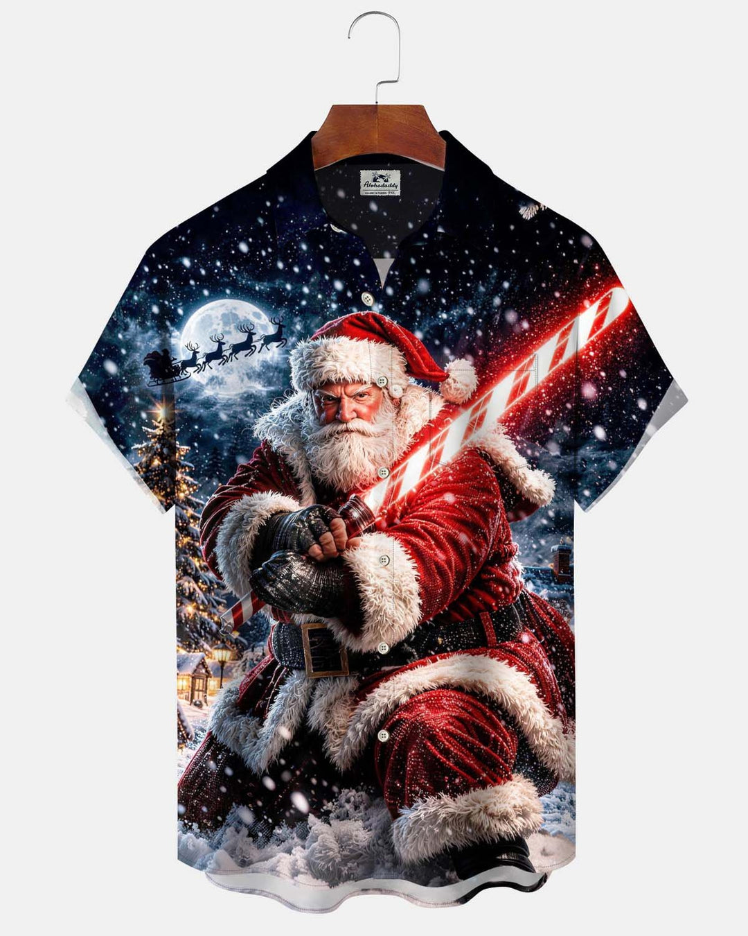 Alohadaddy® Holiday/Christmas Print Button-Down Short-Sleeve Men’s Cardigan Shirt with Pocket