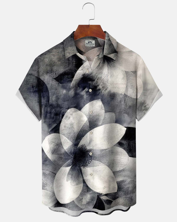 Alohadaddy® Men’s Short-Sleeve Button-Down Shirt  Vintage Floral Print with Pocket