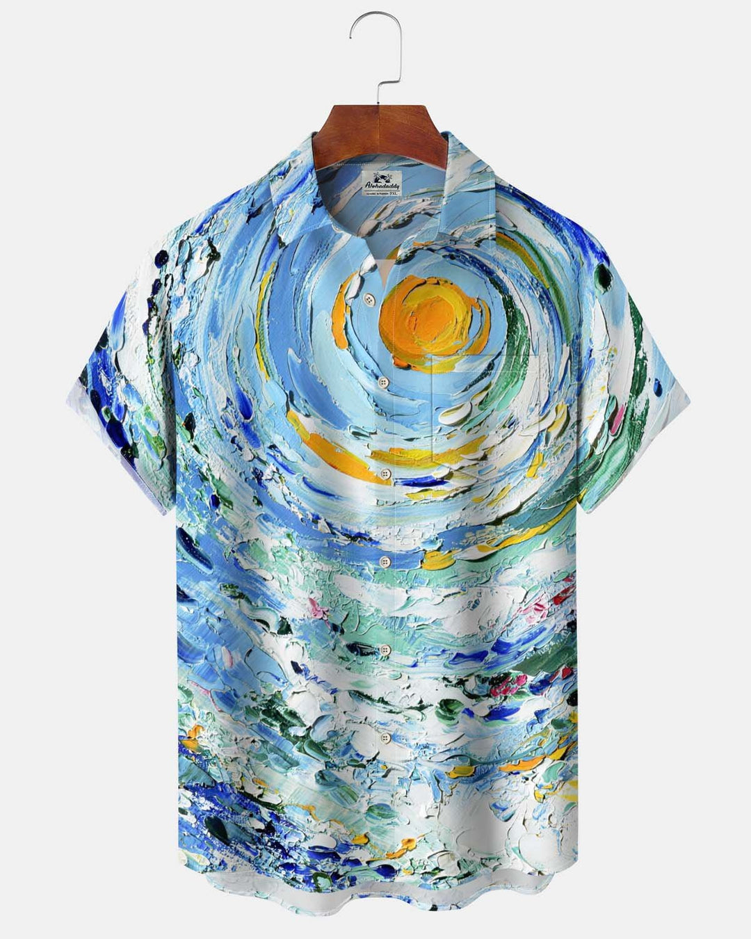 Alohadaddy® Vintage Oil Painting-Style "Starry Night" (Van Gogh) Print Men’s Short-Sleeve Button-Down Shirt with Pocket