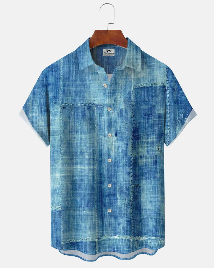 Alohadaddy® Men’s Short-Sleeve Button-Down Shirt with Pocket  Vintage Abstract Print