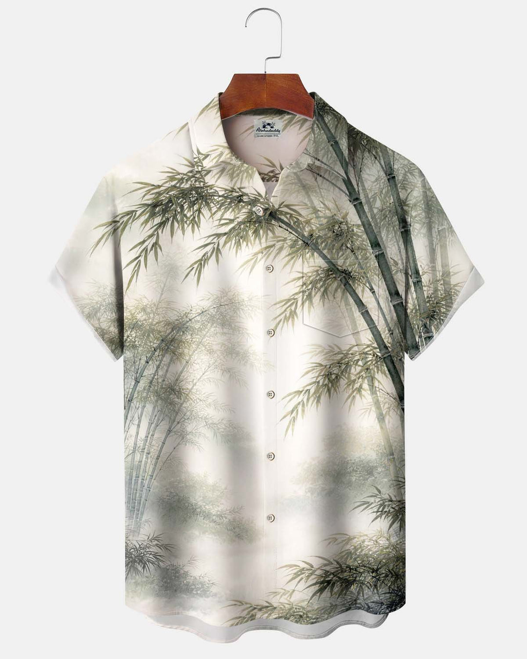 Alohadaddy® Men’s Short-Sleeve Button-Down Shirt with Bamboo Print Featuring a Chest Pocket