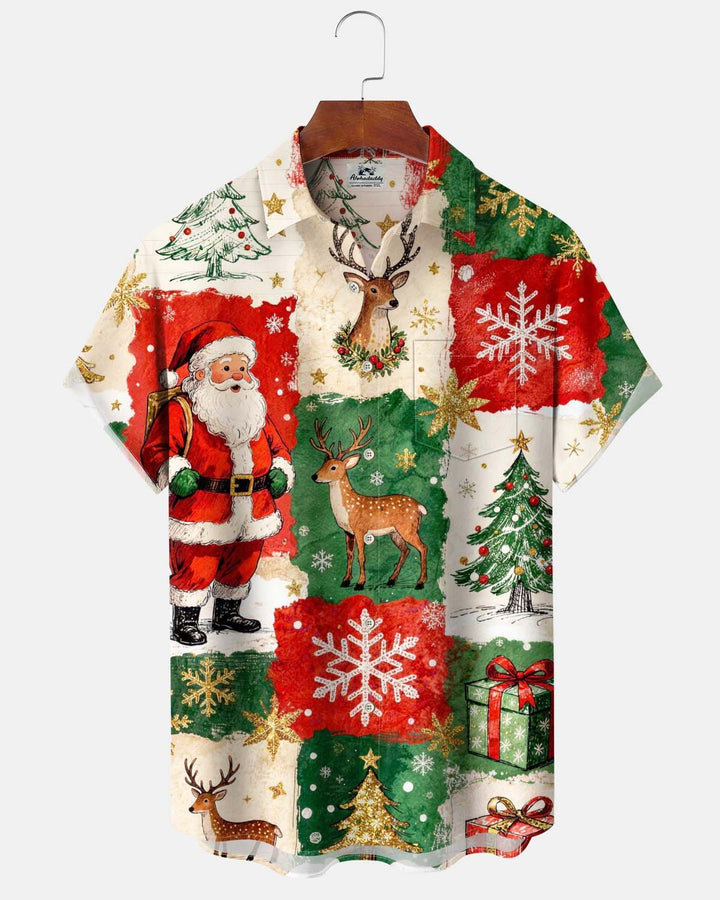 Alohadaddy® Men’s Short-Sleeve Button-Down Shirt  Holiday/Christmas Graphic Print with Pocket
