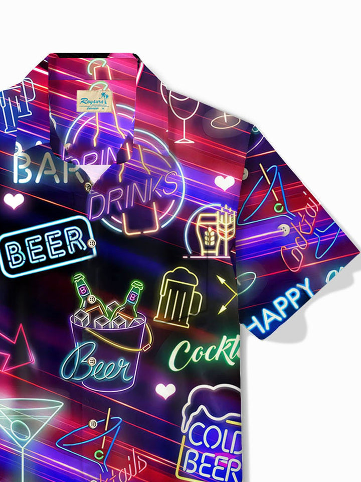 Camisa de manga corta con bolsillo abotonado y estampado neón de cóctel hawaiano Ombre de Alohadaddy para hombre