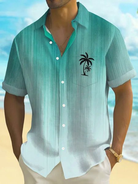 Alohadaddy® Hawaiian Gradient Palm Tree Print Art  Buttons  Pockets Cardigan  Men&
