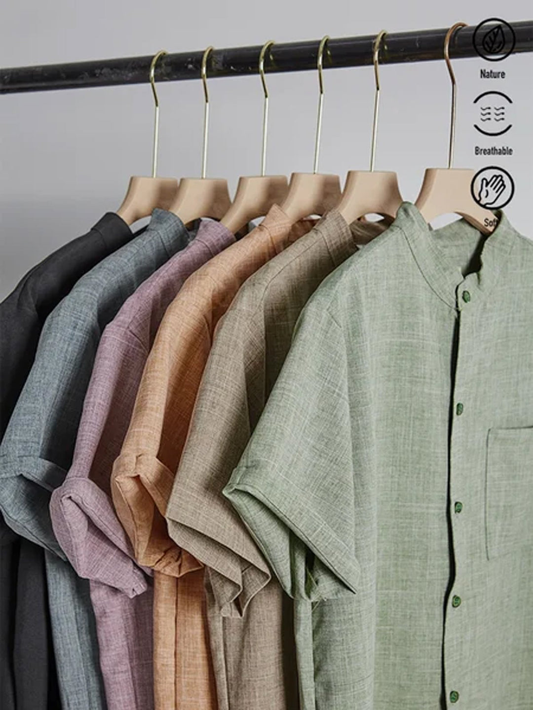 Alohadaddy Basic Solid Color Stand Collar Short Sleeve Shirt