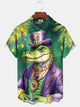 Alohadaddy Holiday Vintage Mardi Gras Crocodile Coconut Tree Short Sleeve Shirt
