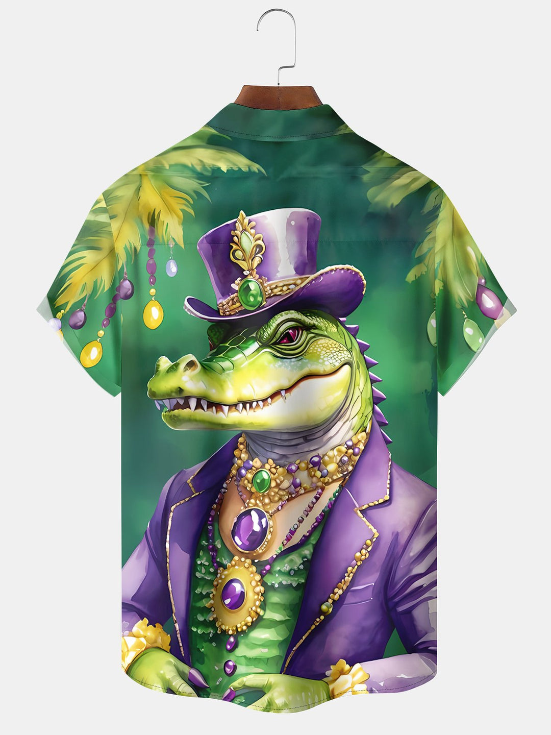 Alohadaddy Holiday Vintage Mardi Gras Crocodile Coconut Tree Short Sleeve Shirt