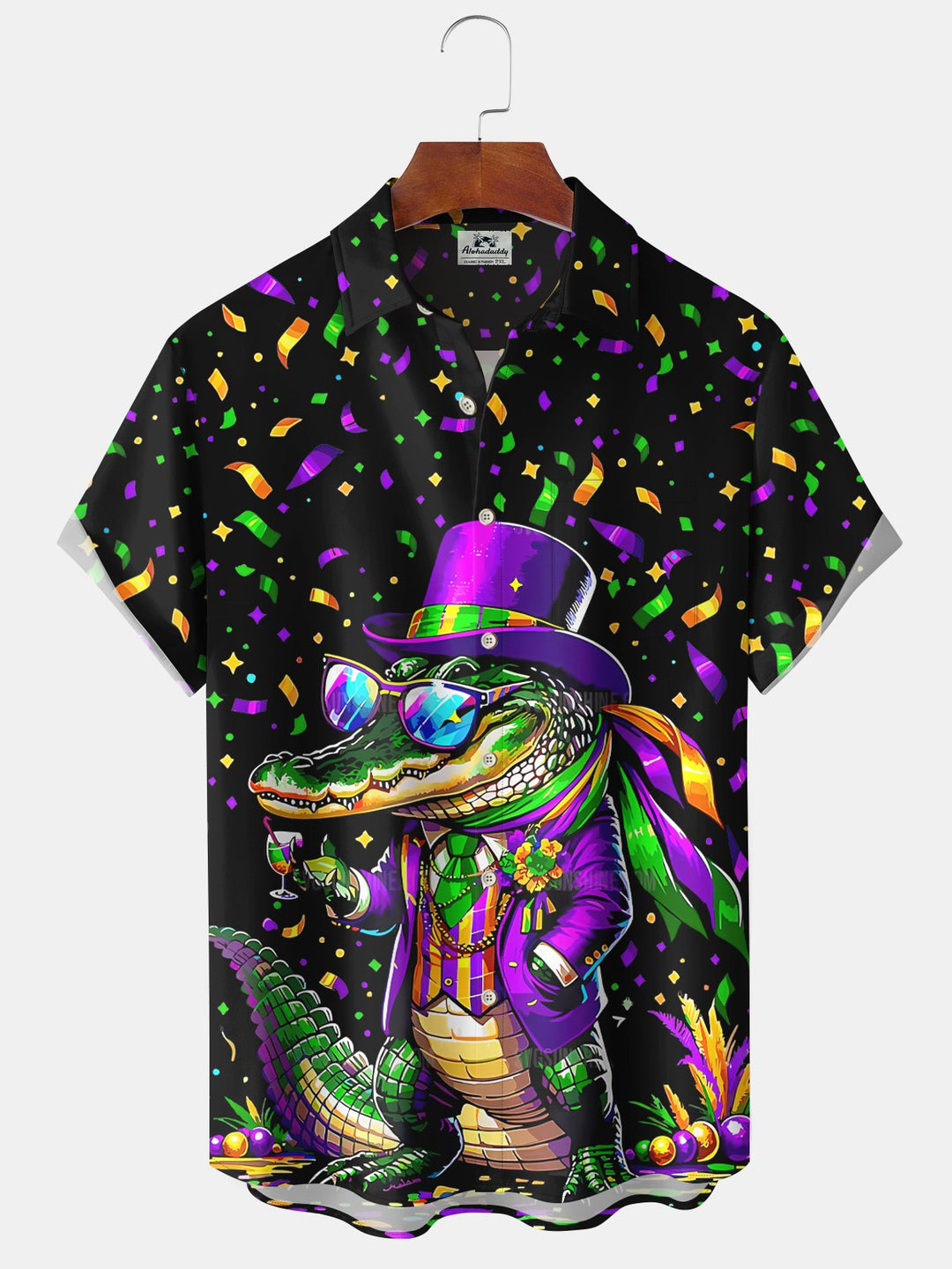 Alohadaddy Holiday Vintage Mardi Gras Croc Short Sleeve Shirt