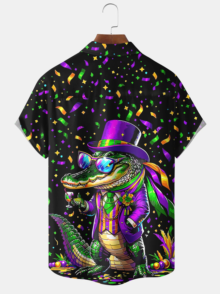 Alohadaddy Holiday Vintage Mardi Gras Croc Short Sleeve Shirt