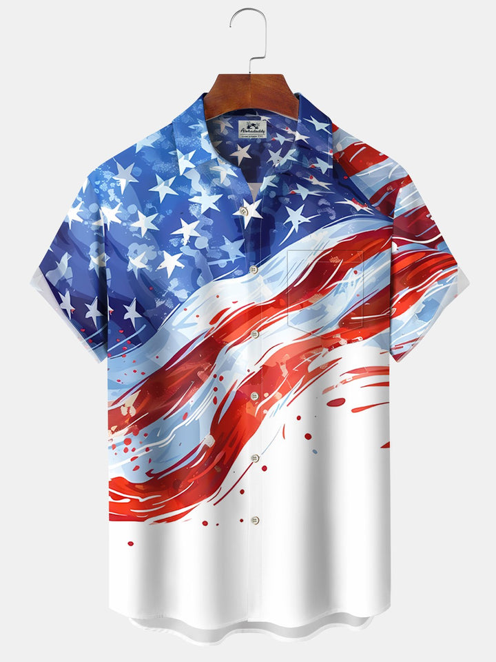 Alohadaddy Holiday American Flag Independence Day Pocket Shirt