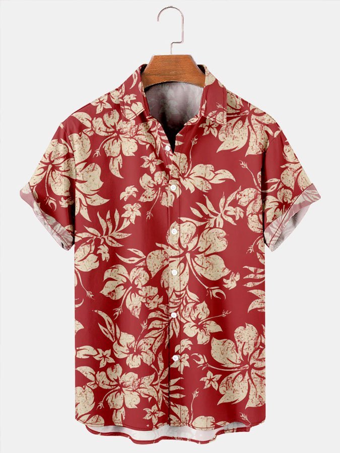 Chemise à manches courtes à revers avec motif de plantes, de fleurs et de feuilles de la série hawaïenne Alohadaddy Holiday Style