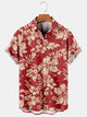 Alohadaddy Holiday Style Hawaiian Series Plant Flower Leaf Element Lapel Short-Sleeved Shirt