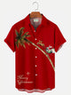 Camisa hawaiana de manga corta con estampado de alce navideño y cocotero para hombre