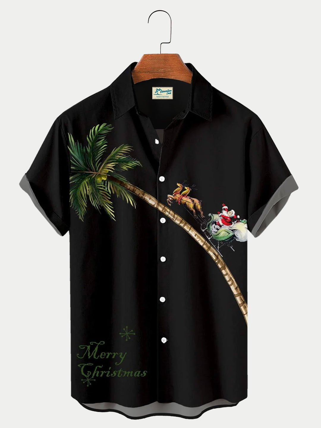 Camisa hawaiana de manga corta con estampado de alce navideño y cocotero para hombre