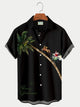 Camisa hawaiana de manga corta con estampado de alce navideño y cocotero para hombre