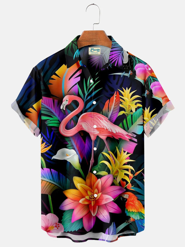 Flamingo Bird With Tropical Flowers Print Men&
